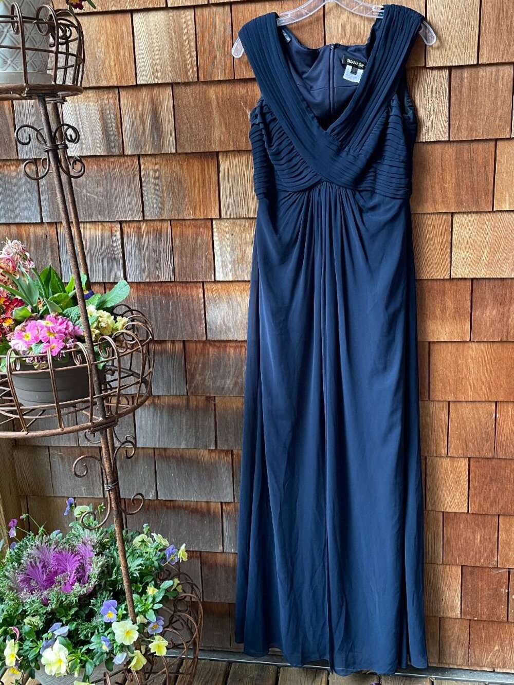 NWT Tadashi Shoji Navy Blue Sleeveless Maxi Length Gown - Womens 10